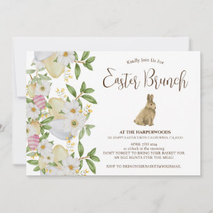 Simple floral watercolor easter brunch egg hunt invitation