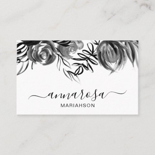  Simple Floral Watercolor Elegant Black Flowers Business Card