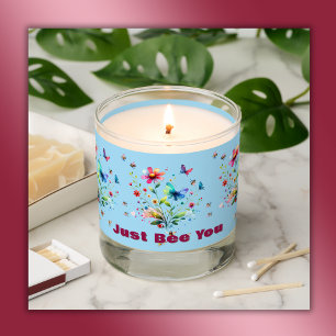 Simple Floral Watercolor Monogram Bee on blue  Scented Candle