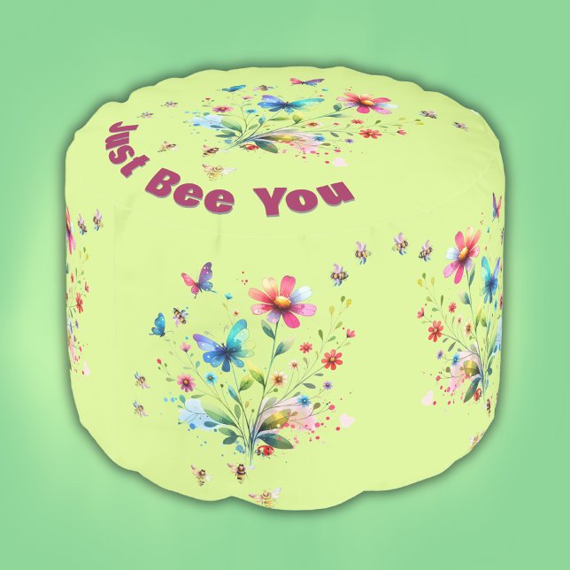 Simple Floral Watercolor Monogram Bee on green  Pouf (Creator Uploaded)
