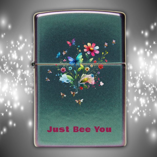 Simple Floral Watercolor Monogram Bee Zippo Lighter (Creator Uploaded)