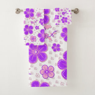 Simple Floral Watercolor Print Purple and Pink Bath Towel Set