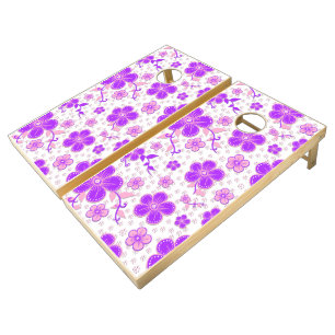 Simple Floral Watercolor Print Purple and Pink Cornhole Set