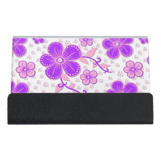 Simple Floral Watercolor Print Purple and Pink Desk Business Card Holder