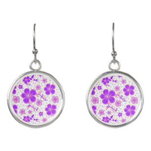 Simple Floral Watercolor Print Purple and Pink Earrings