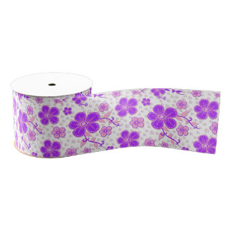 Simple Floral Watercolor Print Purple and Pink Grosgrain Ribbon