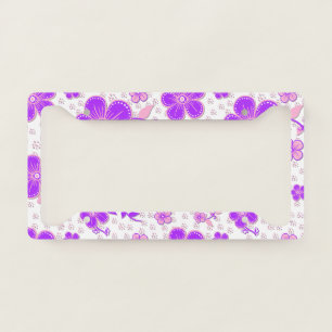 Simple Floral Watercolor Print Purple and Pink License Plate Frame