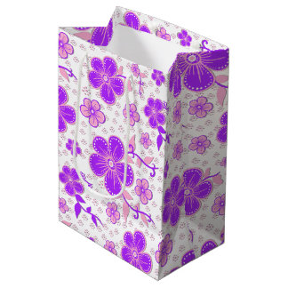 Simple Floral Watercolor Print Purple and Pink Medium Gift Bag