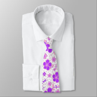 Simple Floral Watercolor Print Purple and Pink Neck Tie