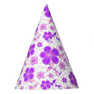 Simple Floral Watercolor Print Purple and Pink Party Hat