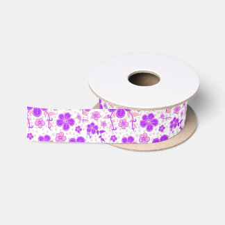 Simple Floral Watercolor Print Purple and Pink Satin Ribbon