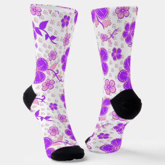 Simple Floral Watercolor Print Purple and Pink Socks