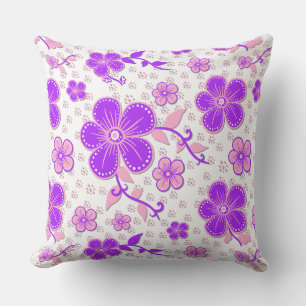 Simple Floral Watercolor Print Purple and Pink Throw Pillow