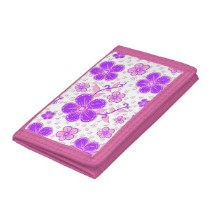 Simple Floral Watercolor Print Purple and Pink Trifold Wallet