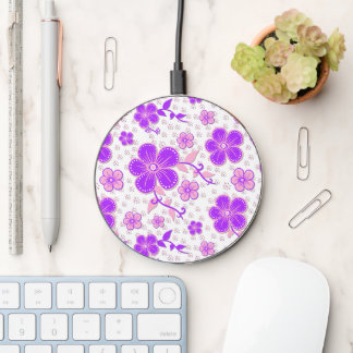Simple Floral Watercolor Print Purple and Pink Wireless Charger