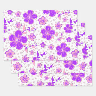 Simple Floral Watercolor Print Purple and Pink Wrapping Paper Sheets