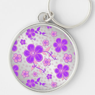 Simple Floral Watercolor Purple and Pink on Silver Keychain