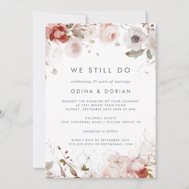 Simple Floral We Still Do Vow Renewal Invitation (Front)