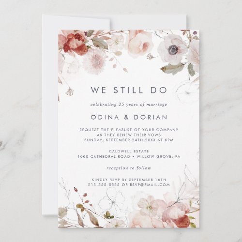 Simple Floral We Still Do Vow Renewal Invitation