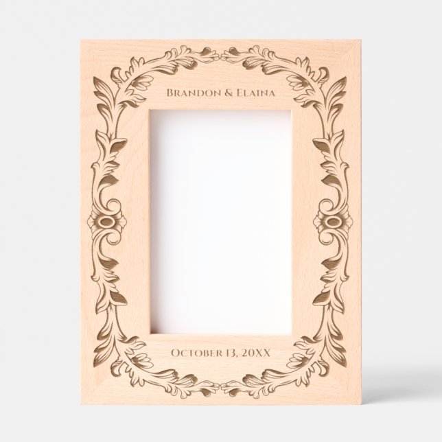 SImple Floral Wedding Anniversary Couples Engraved Frames (Front)