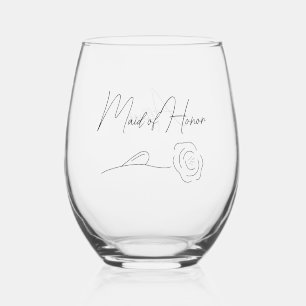 Simple Floral Wedding Bridesmaid Maid of Honor Stemless Wine Glass