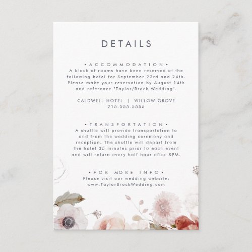 Simple Floral Wedding Details Enclosure Card