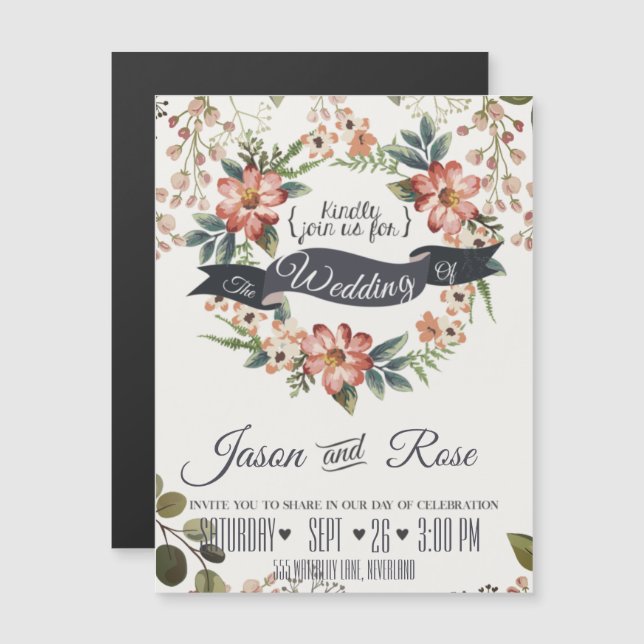 Simple Floral Wedding Magnetic Invitation (Front/Back)
