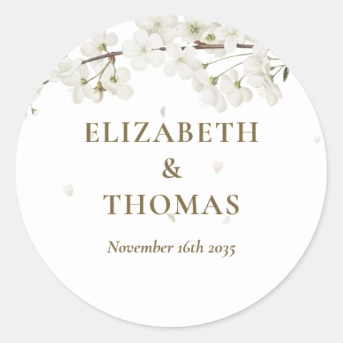 Simple Floral Wedding Pretty White Blossom Favor Classic Round Sticker