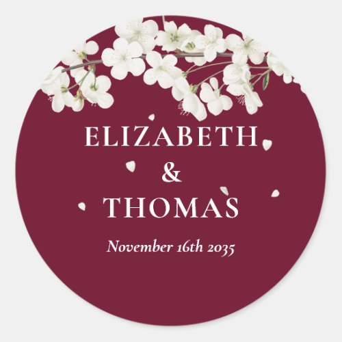 Simple Floral Wedding Pretty White Blossom Favor Classic Round Sticker