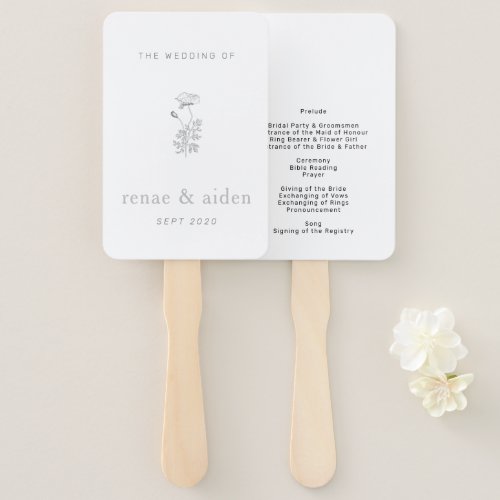 Simple floral wedding program botanical hand fan