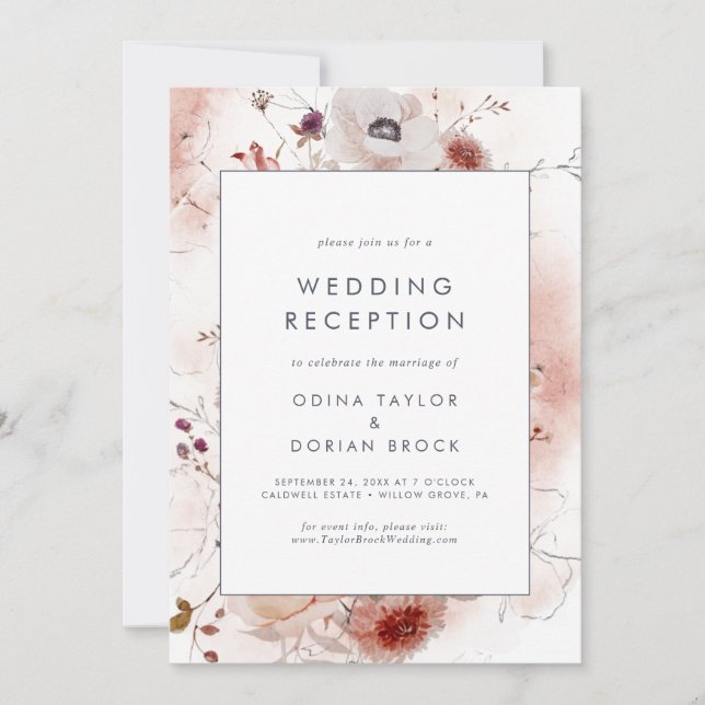 Simple Floral Wedding Reception Invitation (Front)