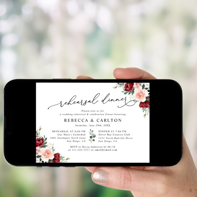Simple Floral Wedding Rehearsal Dinner Invitation (Front Digital)