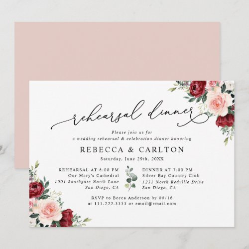 Simple Floral Wedding Rehearsal Dinner Invitation