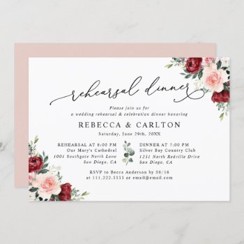Simple Floral Wedding Rehearsal Dinner Invitation by PeachBloome at Zazzle