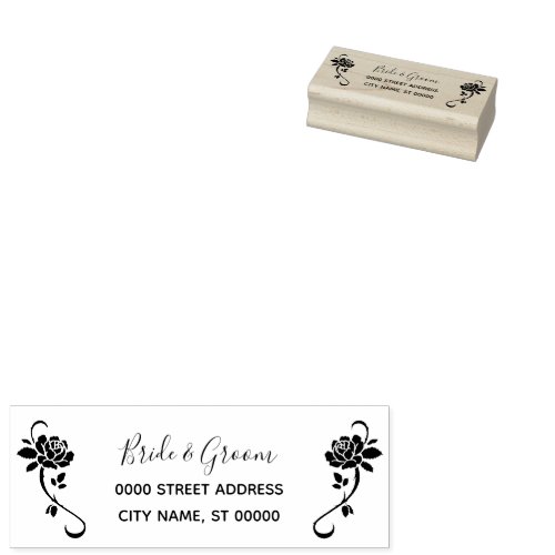 Simple Floral Wedding Return Address Rubber Stamp