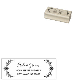 Simple Floral Wedding Return Address Rubber Stamp