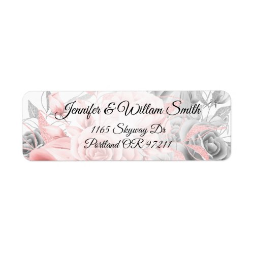 Simple Floral Wedding Rose Gold  Silver Elegant Label