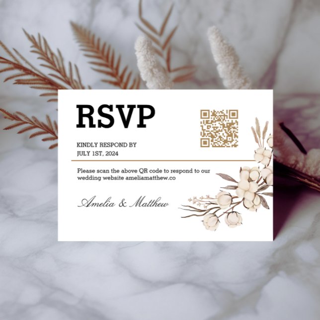 Simple Floral Wedding RSVP I QR Code Elegant Card  (Creator Uploaded)