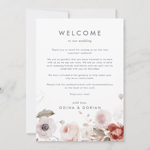 Simple Floral Wedding Welcome Letter  Itinerary