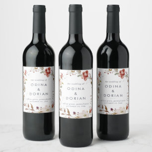 Simple Floral Wedding Wine Label