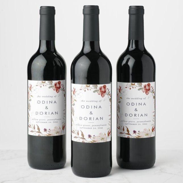 Simple Floral Wedding Wine Label (Bottles)