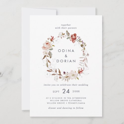 Simple Floral Wreath Wedding Invitation