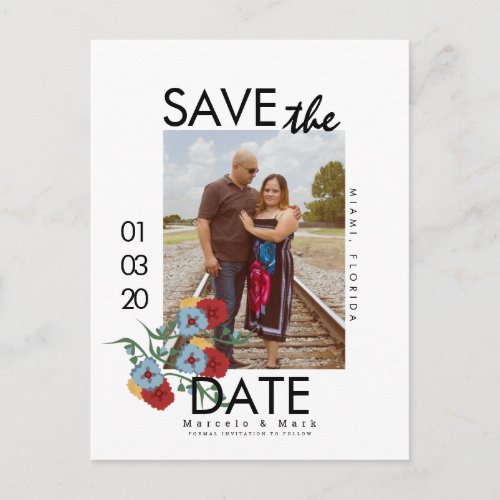 Simple Florals Red Save The Dates Photo Postcard