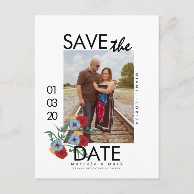 Simple Florals Red Save The Dates Photo Postcard (Front)