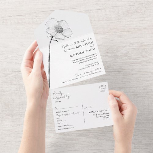 Simple Flower All in One Wedding Invite