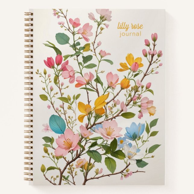 Simple Flower Branch In Pastel Colors and Cream Notebook (Front)