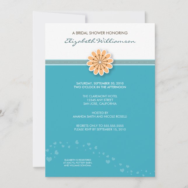 Simple Flower Bridal Shower Invitation (aqua) (Front)
