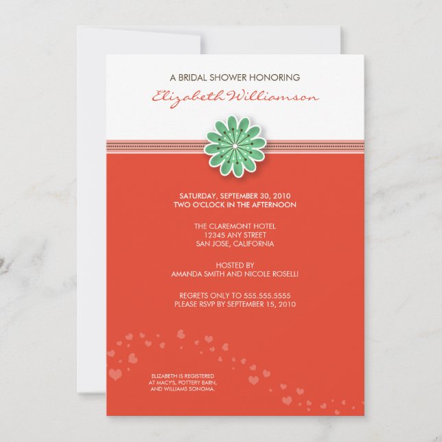 Simple Flower Bridal Shower Invitation (coral) (Front)