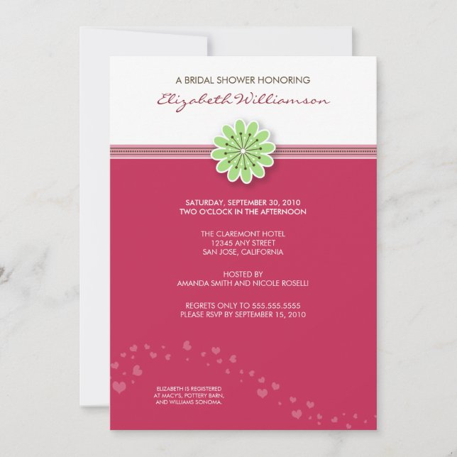Simple Flower Bridal Shower Invitation (fuschia) (Front)