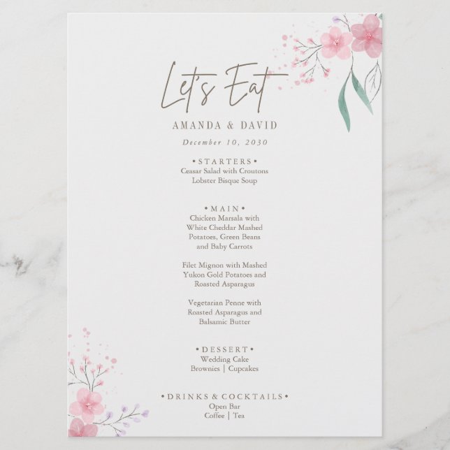 Simple Flower Elegant Wedding Menu (Front)